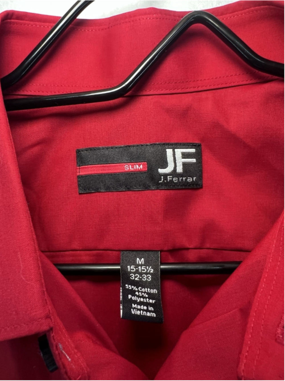 J.Ferrar Dress Shirt Slim Fit Long Sleeve Men's Size M 15-15.5 Red Button Up - Picture 3 of 12